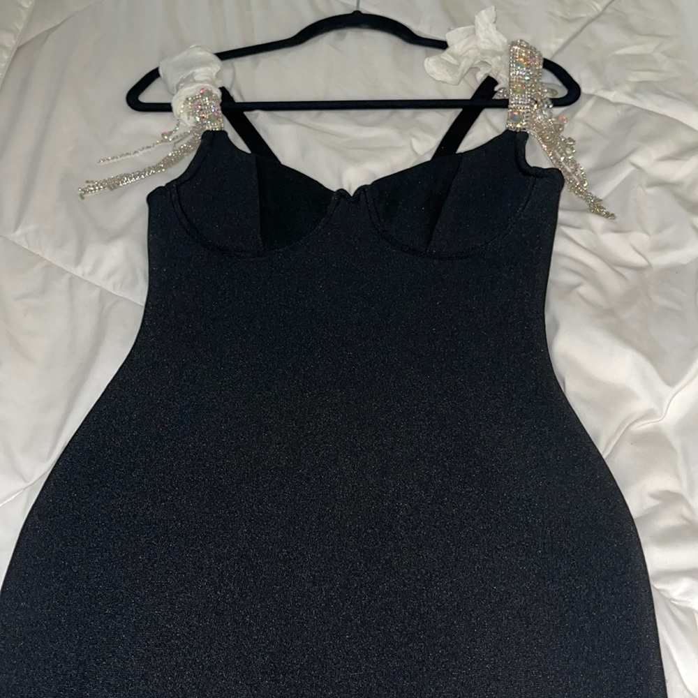 Black bandage dress size medium with rhinestone shoulder straps